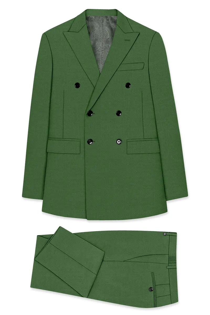 Viridian-Forest Green Wool Rich Slight Stretch Double Breasted Suit 11
