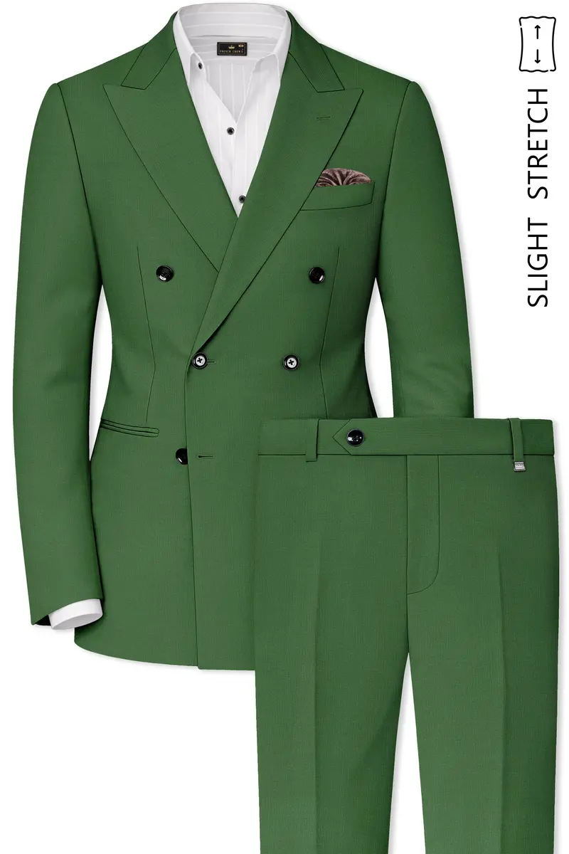 Viridian-Forest Green Wool Rich Slight Stretch Double Breasted Suit 2