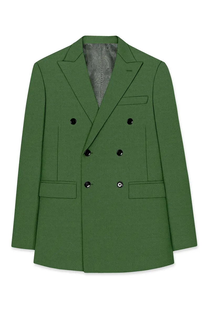 Viridian-Forest Green Wool Rich Slight Stretch Double Breasted Suit 8