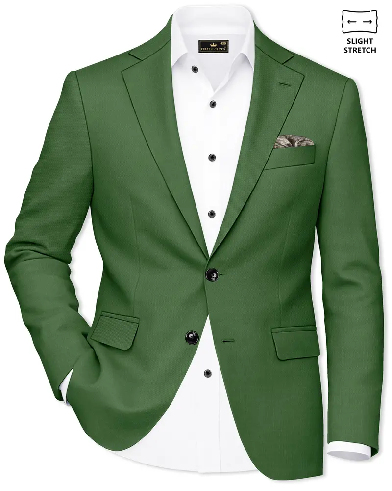 Viridian-Forest Green Wool Rich Slight Stretch Single Breasted Blazer 1