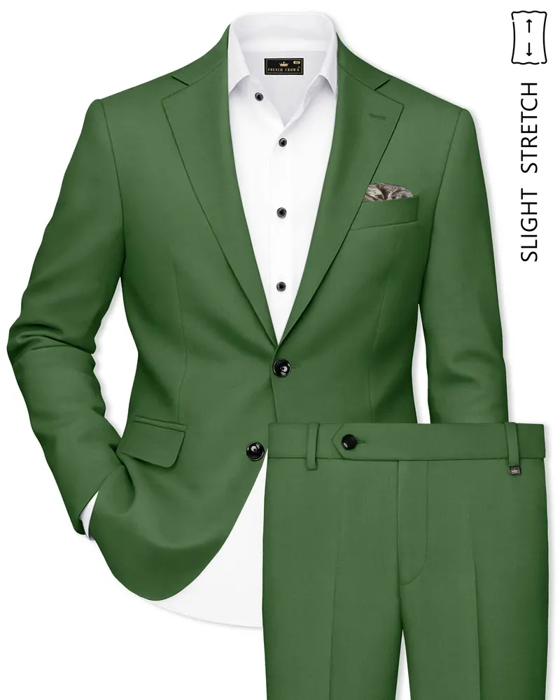 Viridian-Forest Green Wool Rich Slight Stretch Single Breasted Suit 1