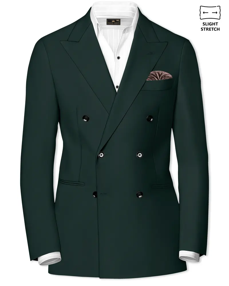 Viridian-Gable Green Slight Stretch Subtle Sheen Poly-Viscose Double Breasted Blazer 1