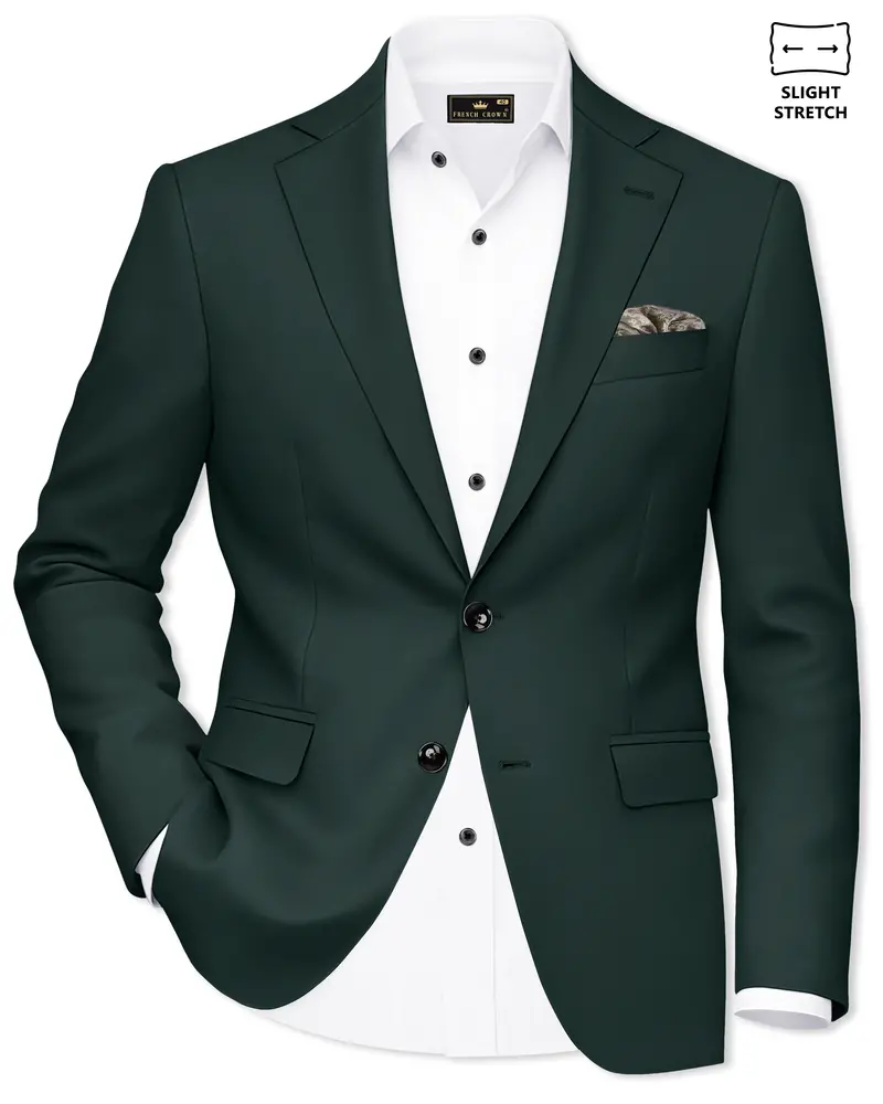 Viridian-Gable Green Slight Stretch Subtle Sheen Poly-Viscose Single Breasted Blazer 1
