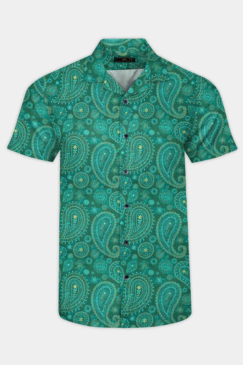 Viridian Green Paisley Printed Super Soft Premium Cotton Shirt 1