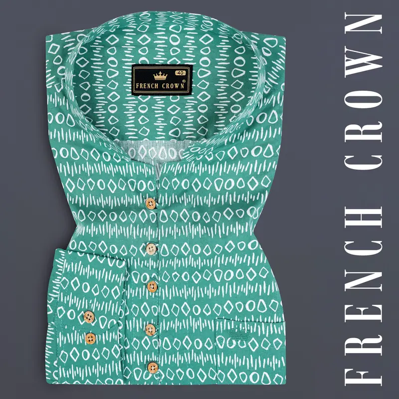 Viridian Green Printed Giza Cotton Kurta Shirt 1