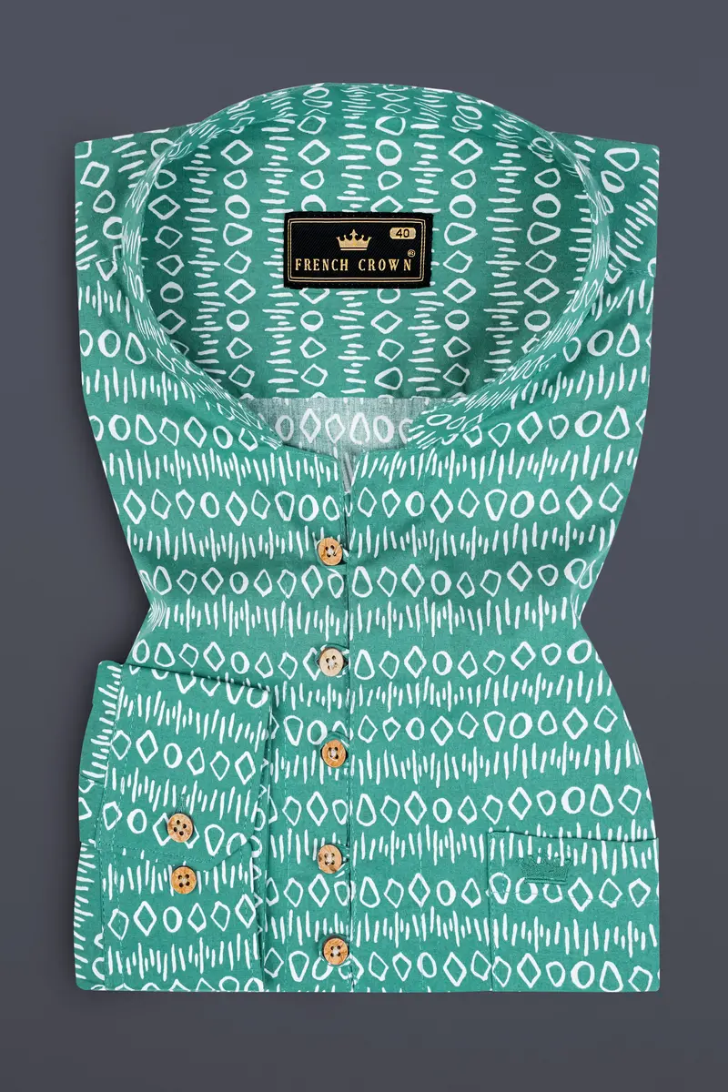Viridian Green Printed Giza Cotton Kurta Shirt 2