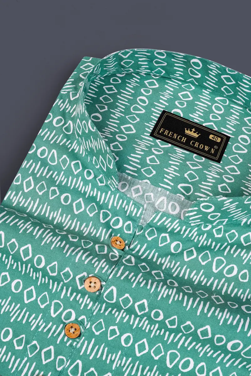 Viridian Green Printed Giza Cotton Kurta Shirt 4