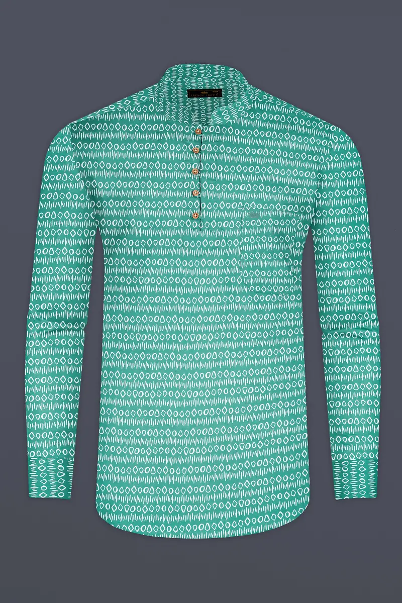 Viridian Green Printed Giza Cotton Kurta Shirt 5