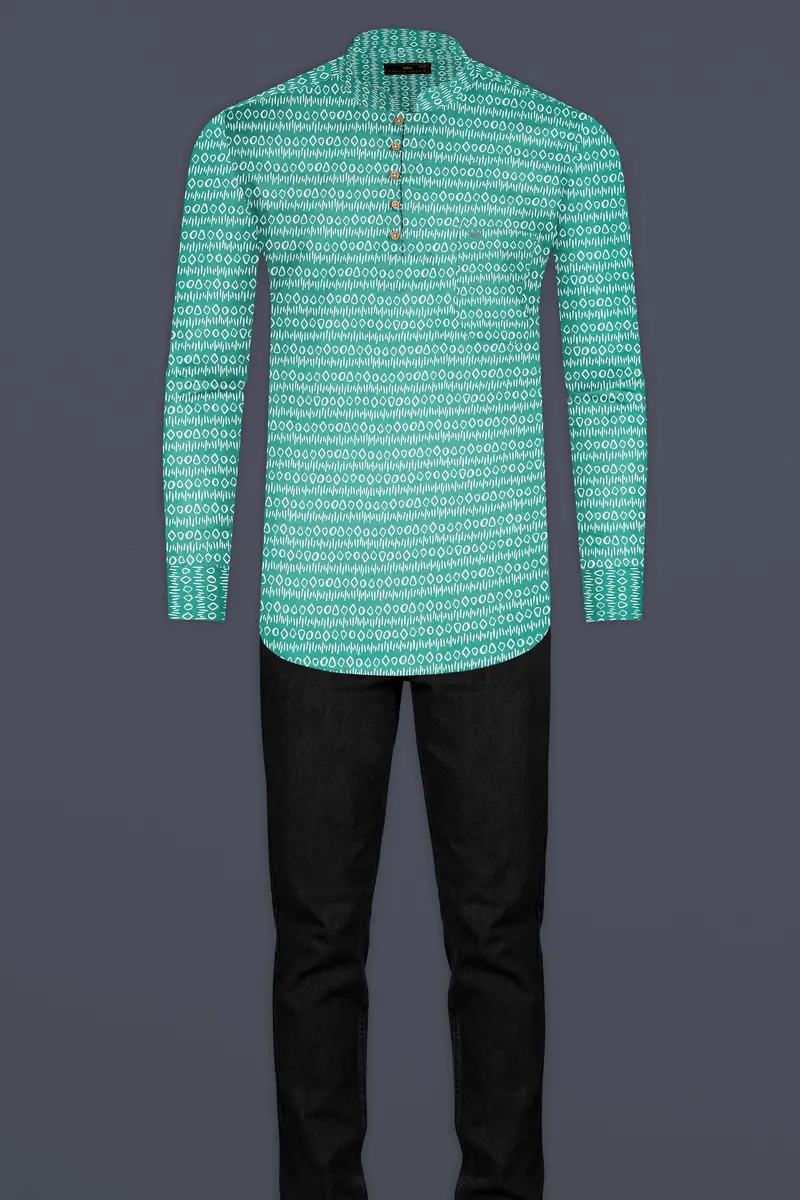 Viridian Green Printed Giza Cotton Kurta Shirt 7