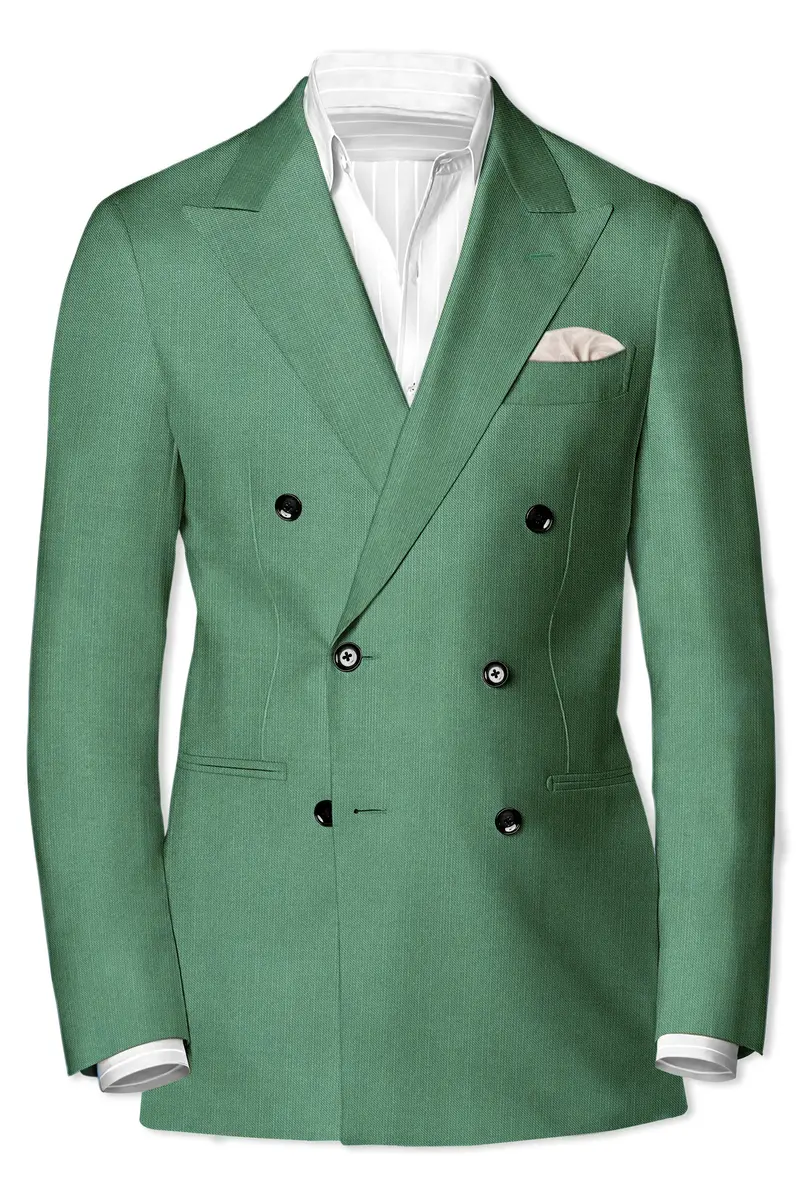 Viridian Green Solid Wool Rich Double Breasted Slight Stretch Blazer 2