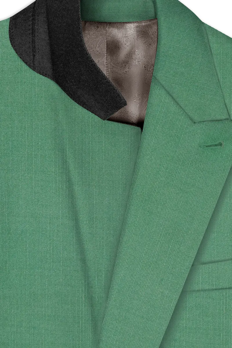 Viridian Green Solid Wool Rich Double Breasted Slight Stretch Blazer 4