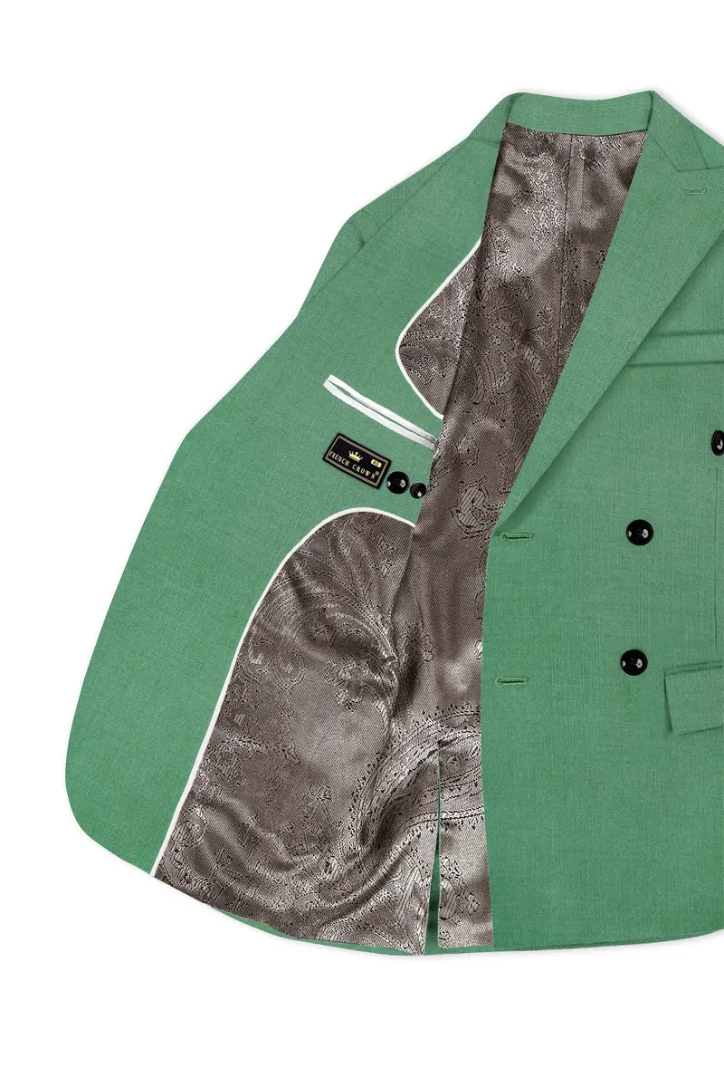 Viridian Green Solid Wool Rich Double Breasted Slight Stretch Blazer 5