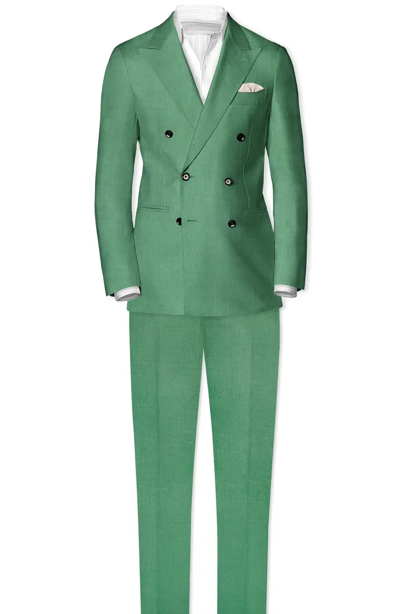 Viridian Green Solid Wool Rich Double Breasted Slight Stretch Blazer 8