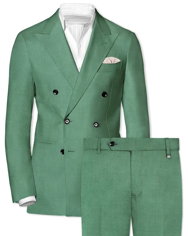 Viridian Green Solid Wool Rich Double Breasted Slight Stretch Suit 1