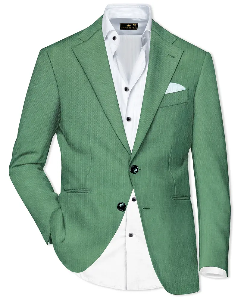 Viridian Green Solid Wool Rich Single Breasted Slight Stretch Blazer 1