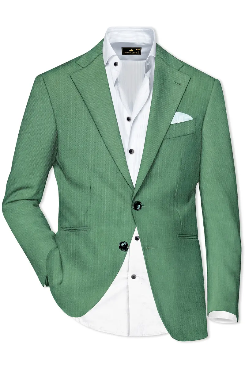 Viridian Green Solid Wool Rich Single Breasted Slight Stretch Blazer 2