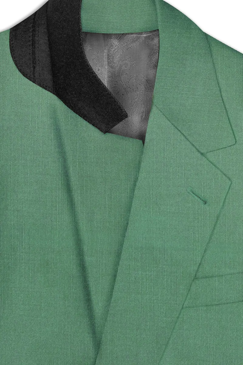 Viridian Green Solid Wool Rich Single Breasted Slight Stretch Blazer 4