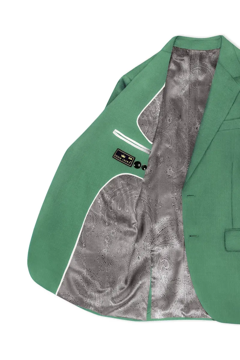 Viridian Green Solid Wool Rich Single Breasted Slight Stretch Blazer 5