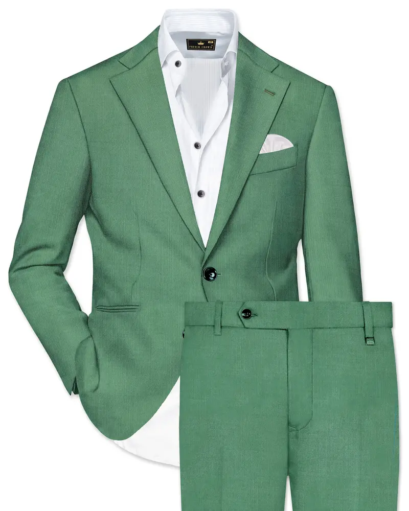 Viridian Green Solid Wool Rich Single Breasted Slight Stretch Suit 1