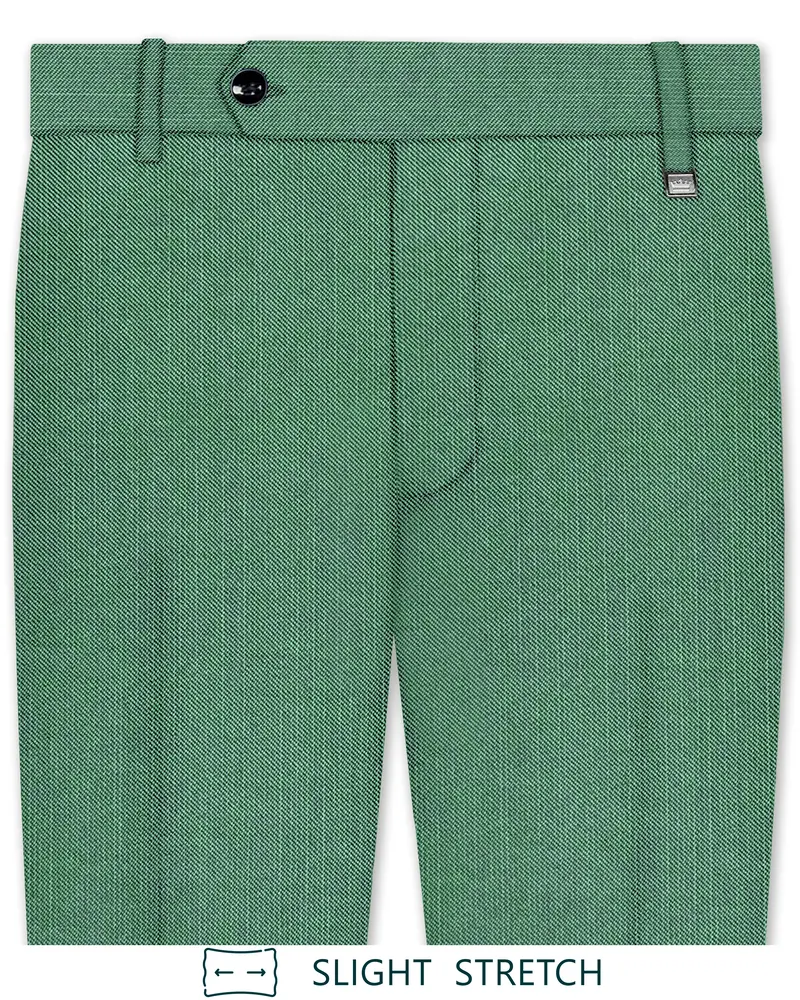 Viridian Green Solid Wool Rich Slight Stretch Waistband Pant 1