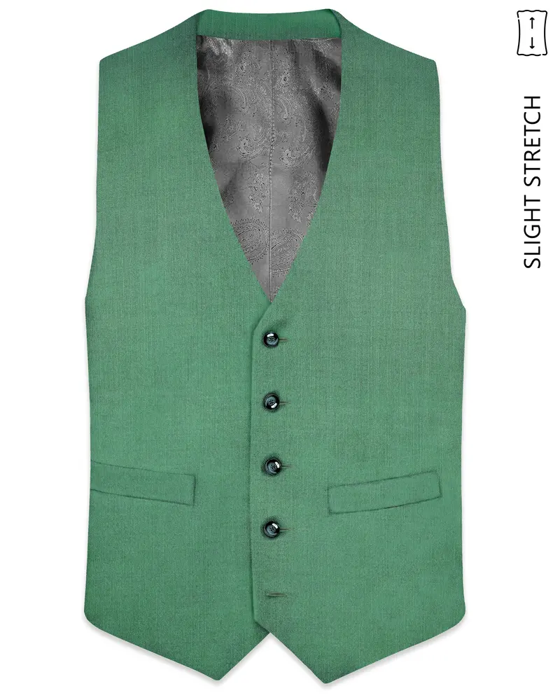 Viridian Green Solid Wool Rich Slight Stretch Waistcoat 1