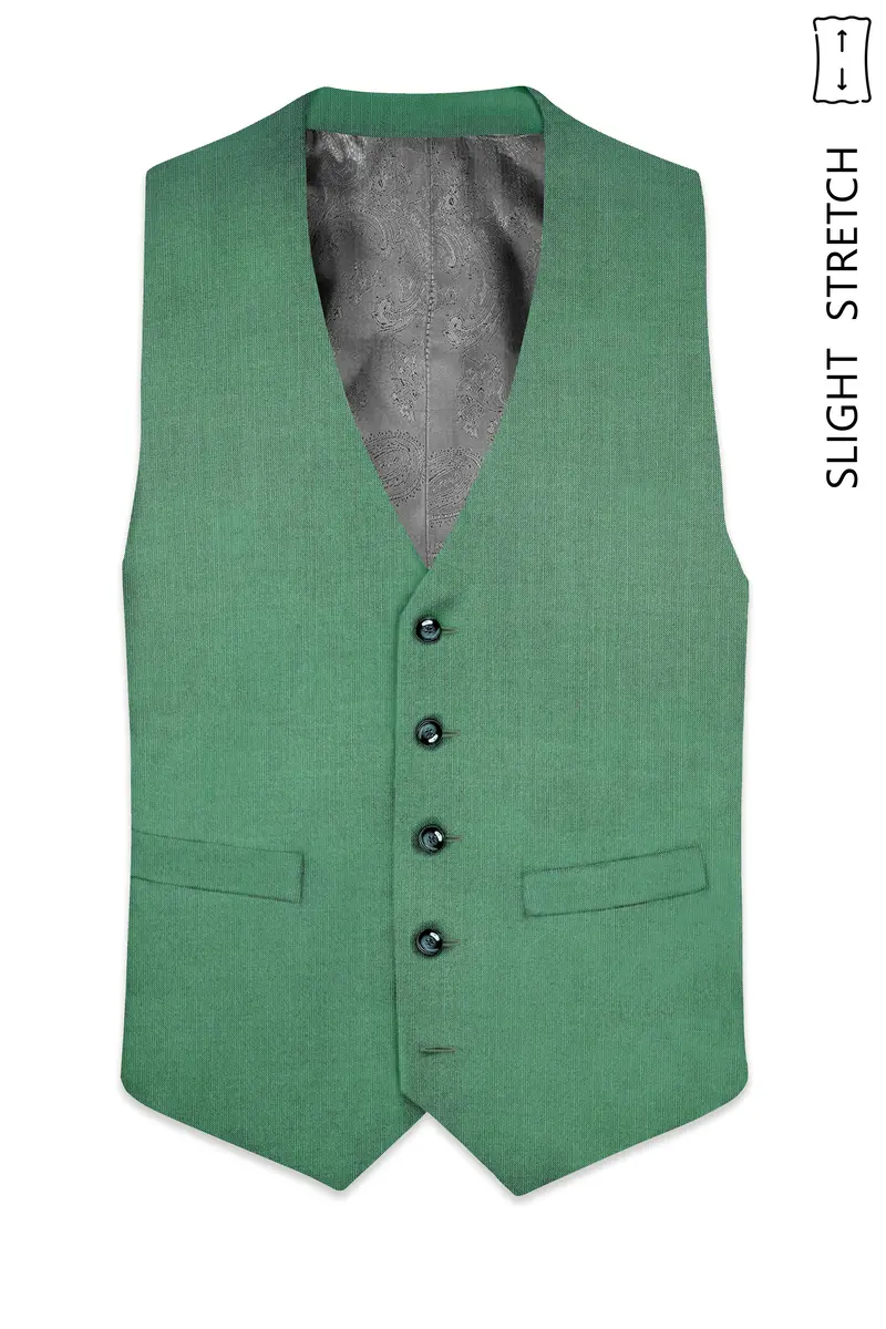 Viridian Green Solid Wool Rich Slight Stretch Waistcoat 2
