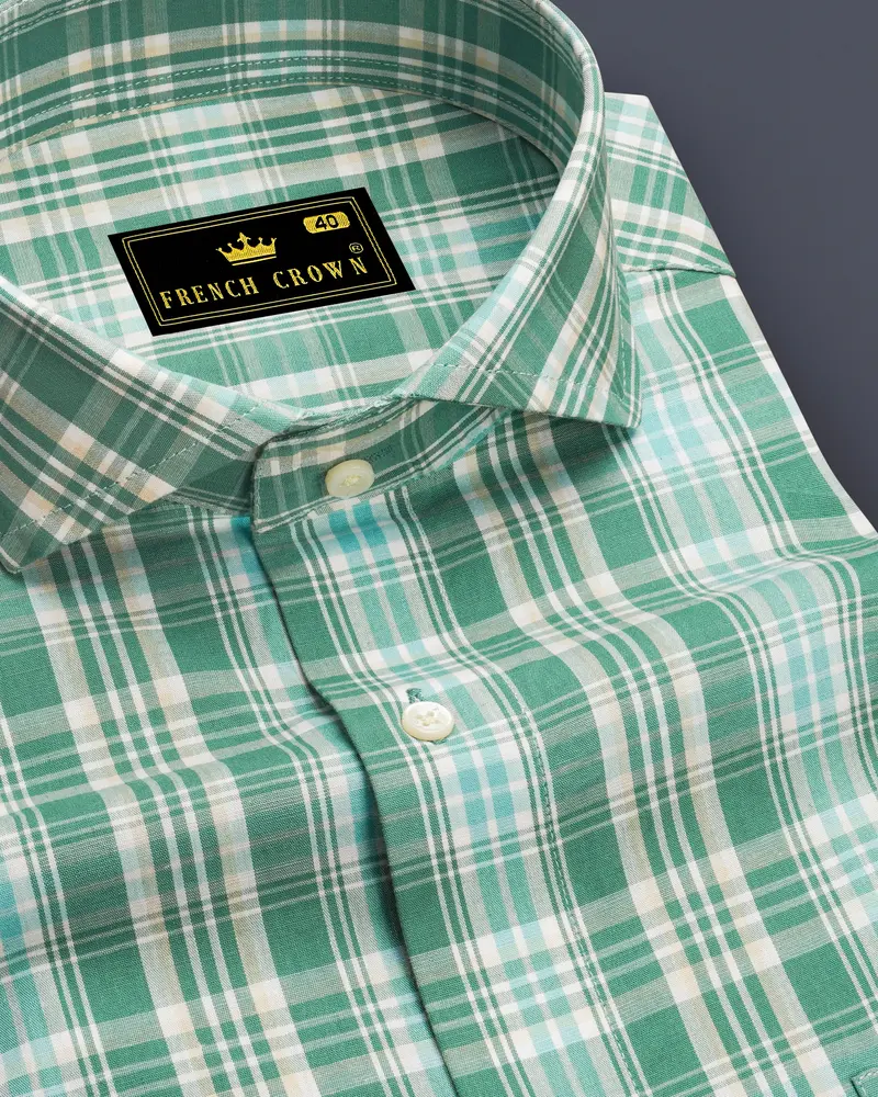 Viridian Green With Chinook Blue Plaid Premium Cotton Shirt 1