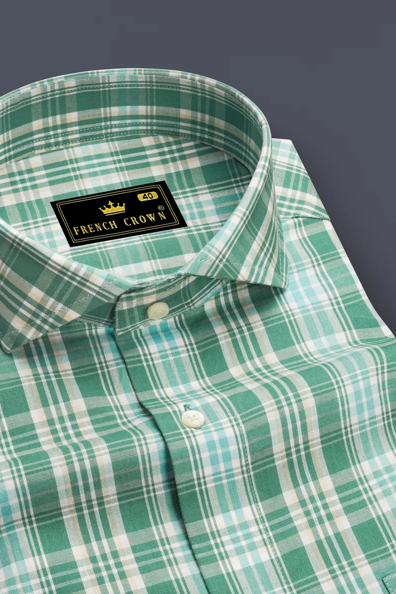 Viridian Green With Chinook Blue Plaid Premium Cotton Shirt 2