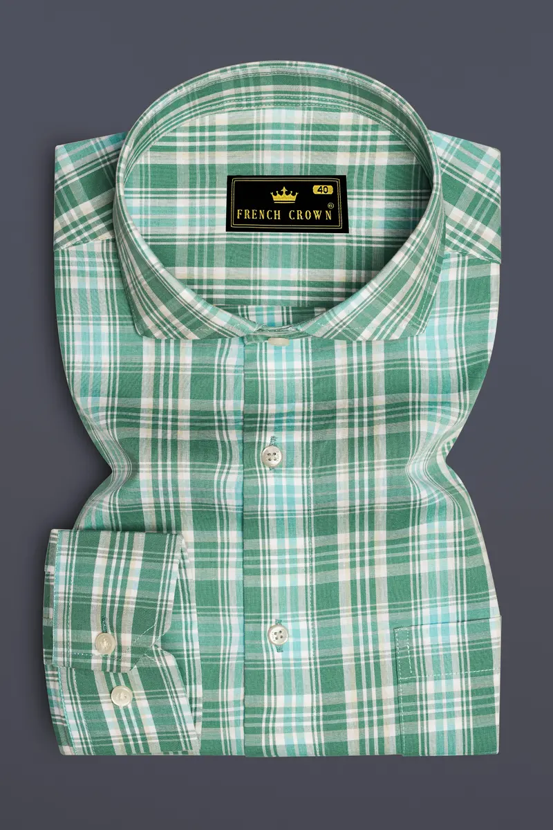 Viridian Green With Chinook Blue Plaid Premium Cotton Shirt 4