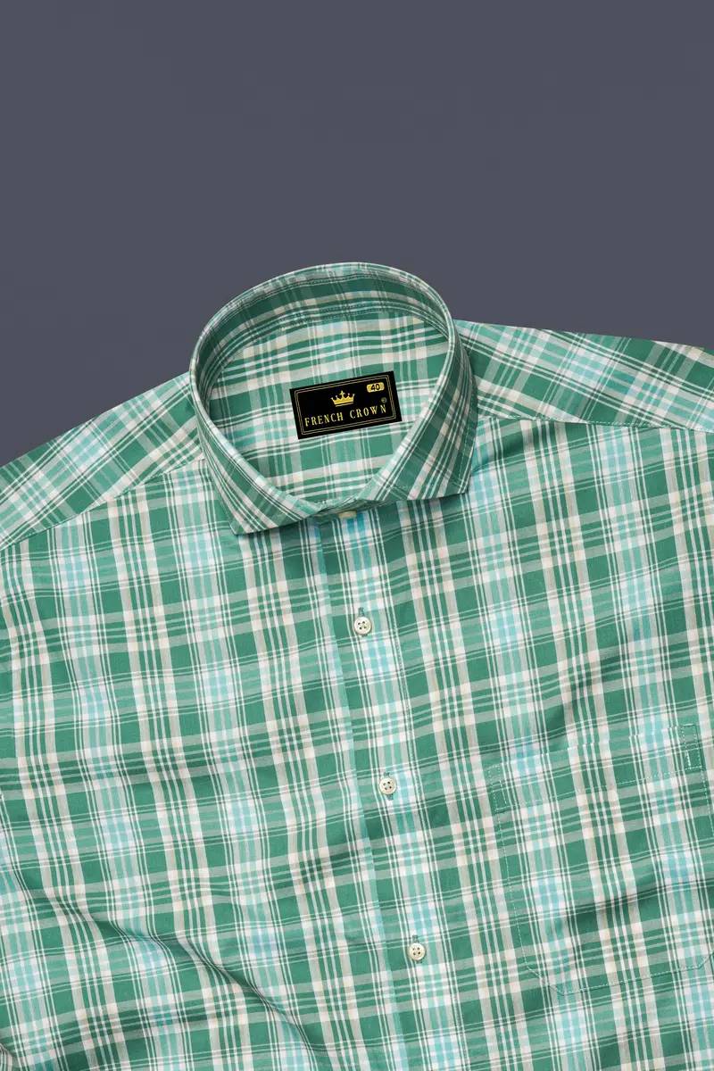 Viridian Green With Chinook Blue Plaid Premium Cotton Shirt 5