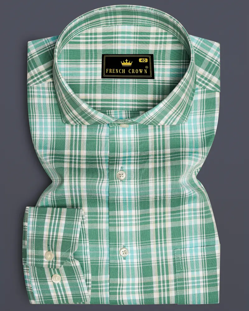 Viridian Green With Chinook Blue Plaid Premium Cotton Shirt 6