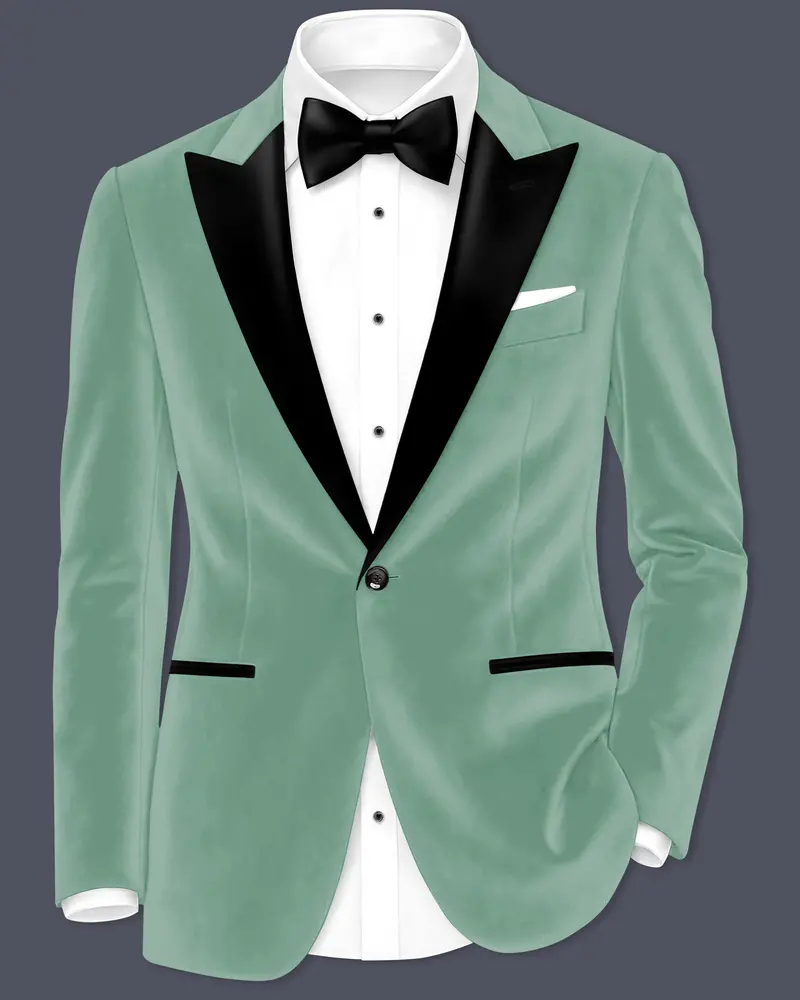 Viridian-Oxley Green Velvet Peak Lapel Tuxedo Blazer 1
