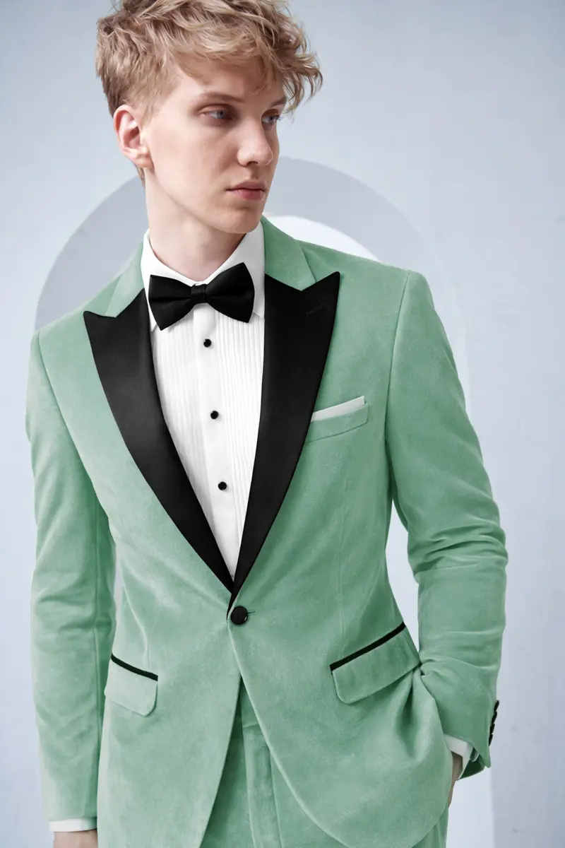Viridian-Oxley Green Velvet Peak Lapel Tuxedo Blazer 10