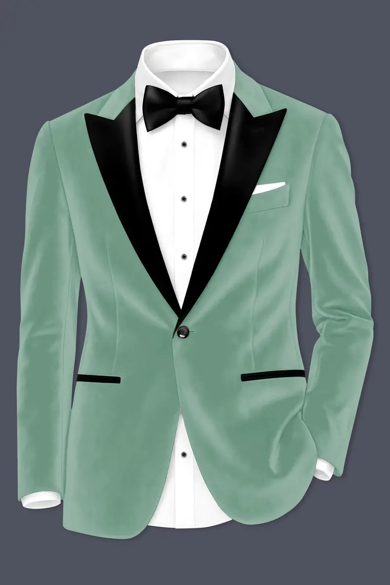 Viridian-Oxley Green Velvet Peak Lapel Tuxedo Blazer 2