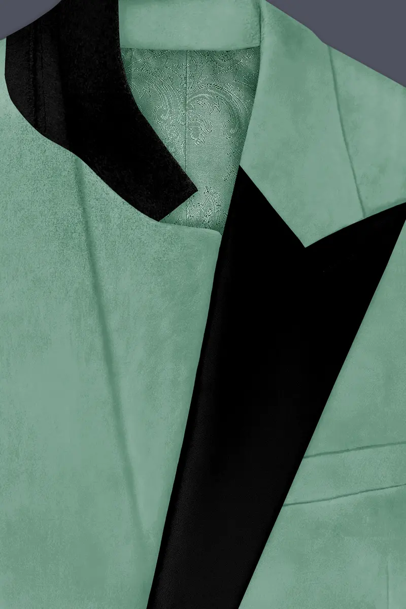 Viridian-Oxley Green Velvet Peak Lapel Tuxedo Blazer 4