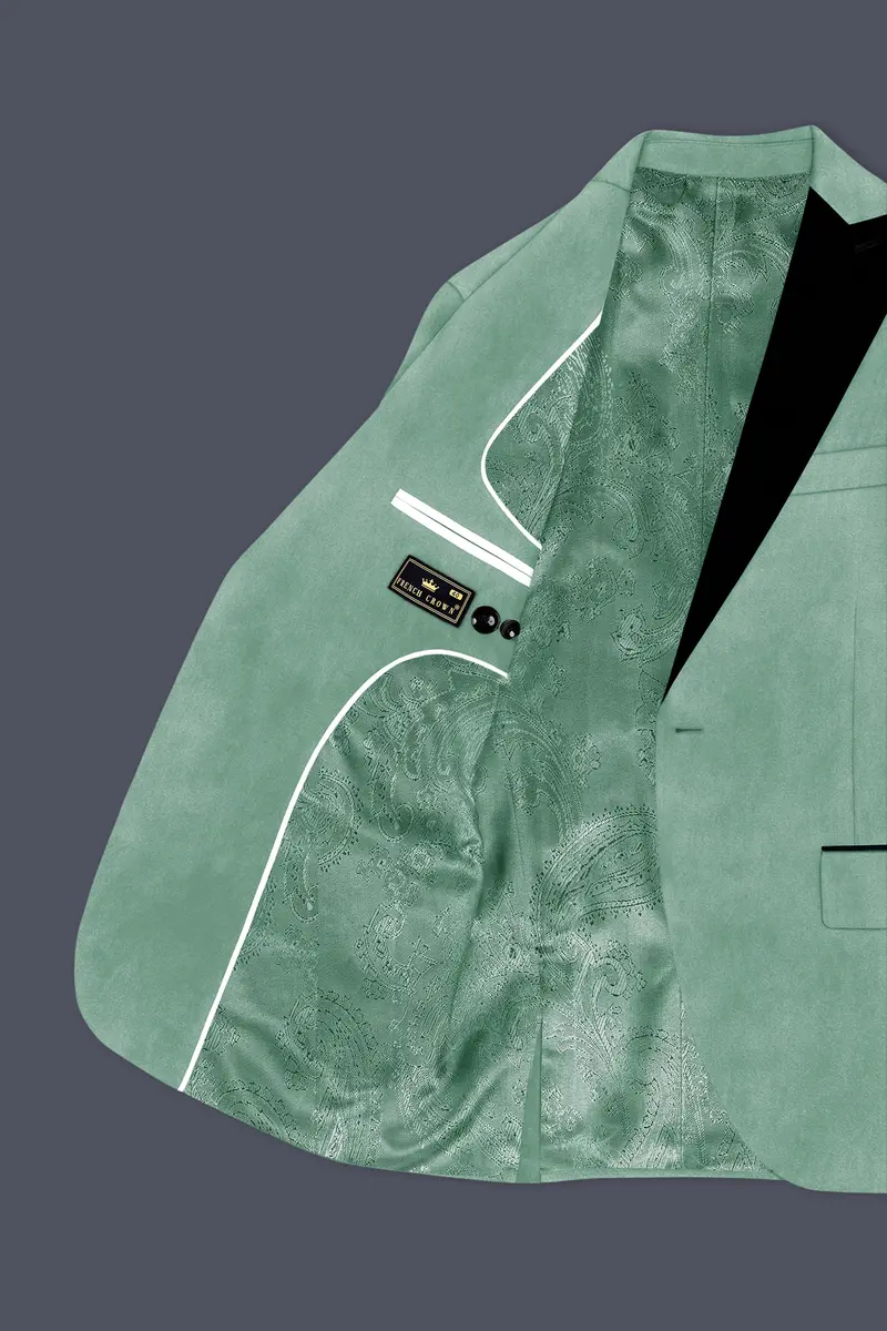 Viridian-Oxley Green Velvet Peak Lapel Tuxedo Blazer 5