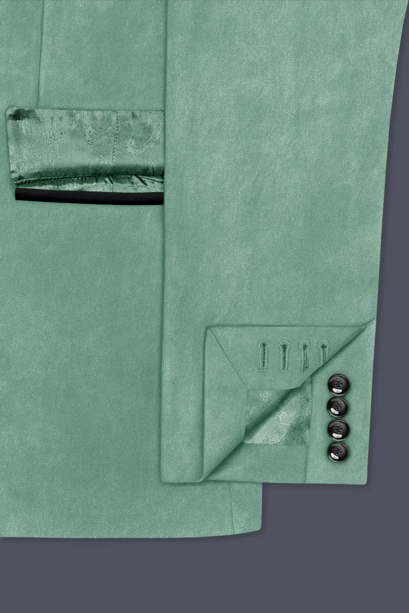 Viridian-Oxley Green Velvet Peak Lapel Tuxedo Blazer 6