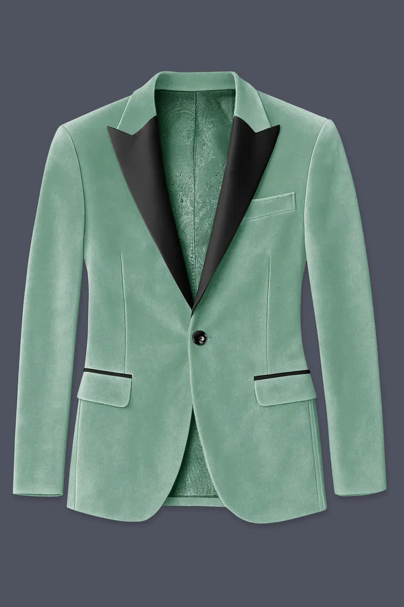 Viridian-Oxley Green Velvet Peak Lapel Tuxedo Blazer 7
