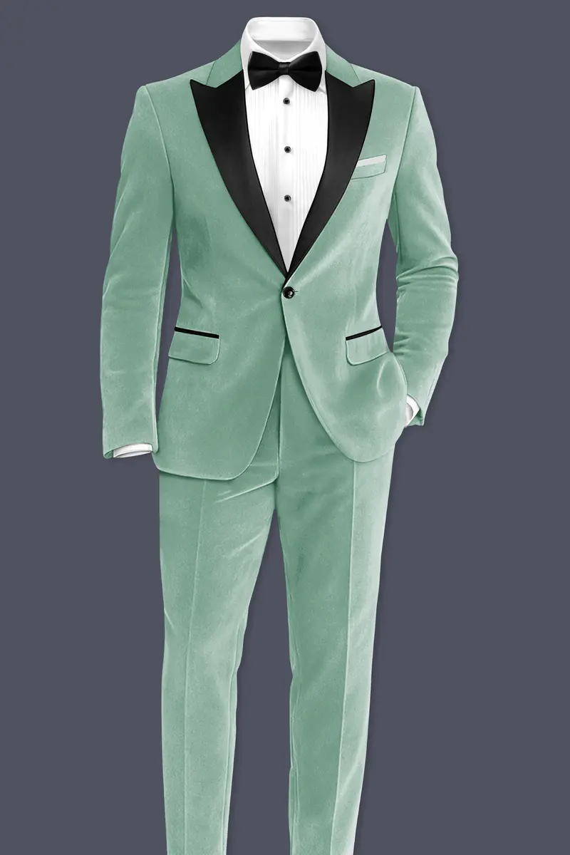 Viridian-Oxley Green Velvet Peak Lapel Tuxedo Blazer 9