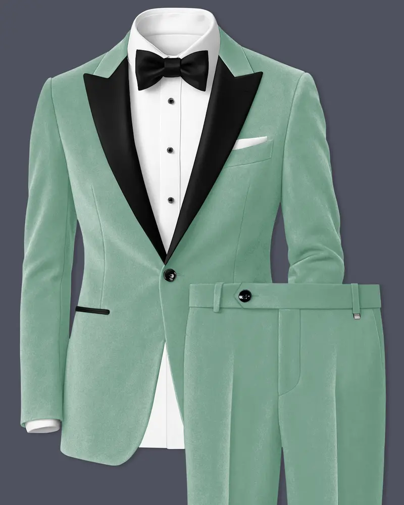 Viridian-Oxley Green Velvet Peak Lapel Tuxedo Suit 1