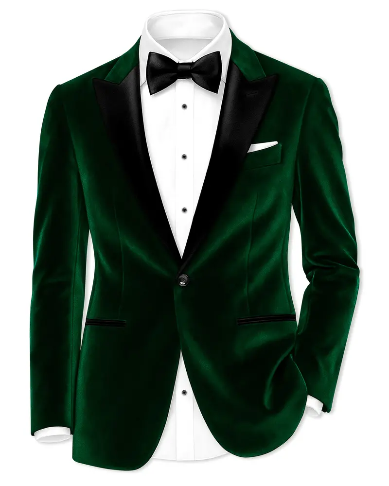 Virivell-Phthalo Green Velvet Peak Lapel Tuxedo Blazer 1