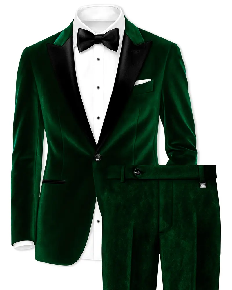 Virivell-Phthalo Green Velvet Peak Lapel Tuxedo Suit 1