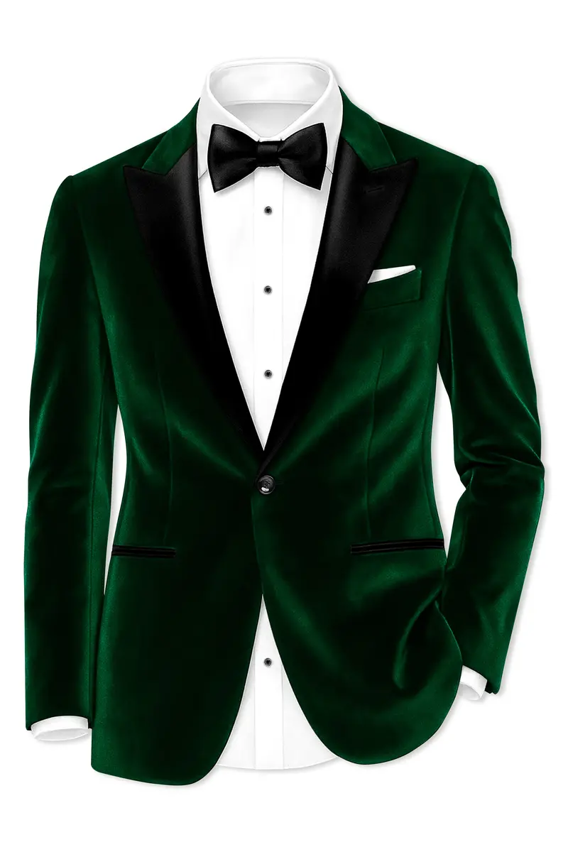 Virivell-Phthalo Green Velvet Peak Lapel Tuxedo Suit 10
