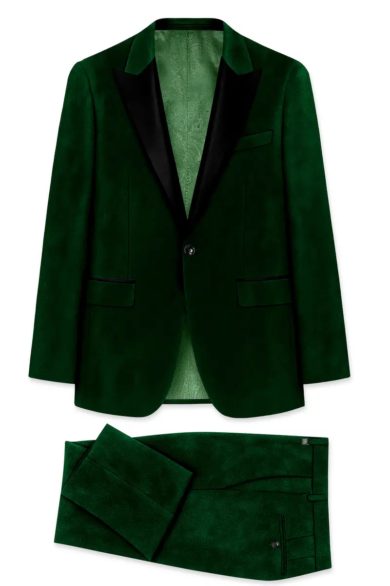 Virivell-Phthalo Green Velvet Peak Lapel Tuxedo Suit 11