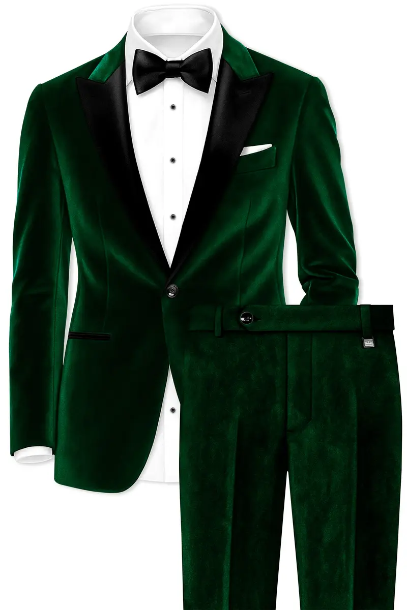 Virivell-Phthalo Green Velvet Peak Lapel Tuxedo Suit 2