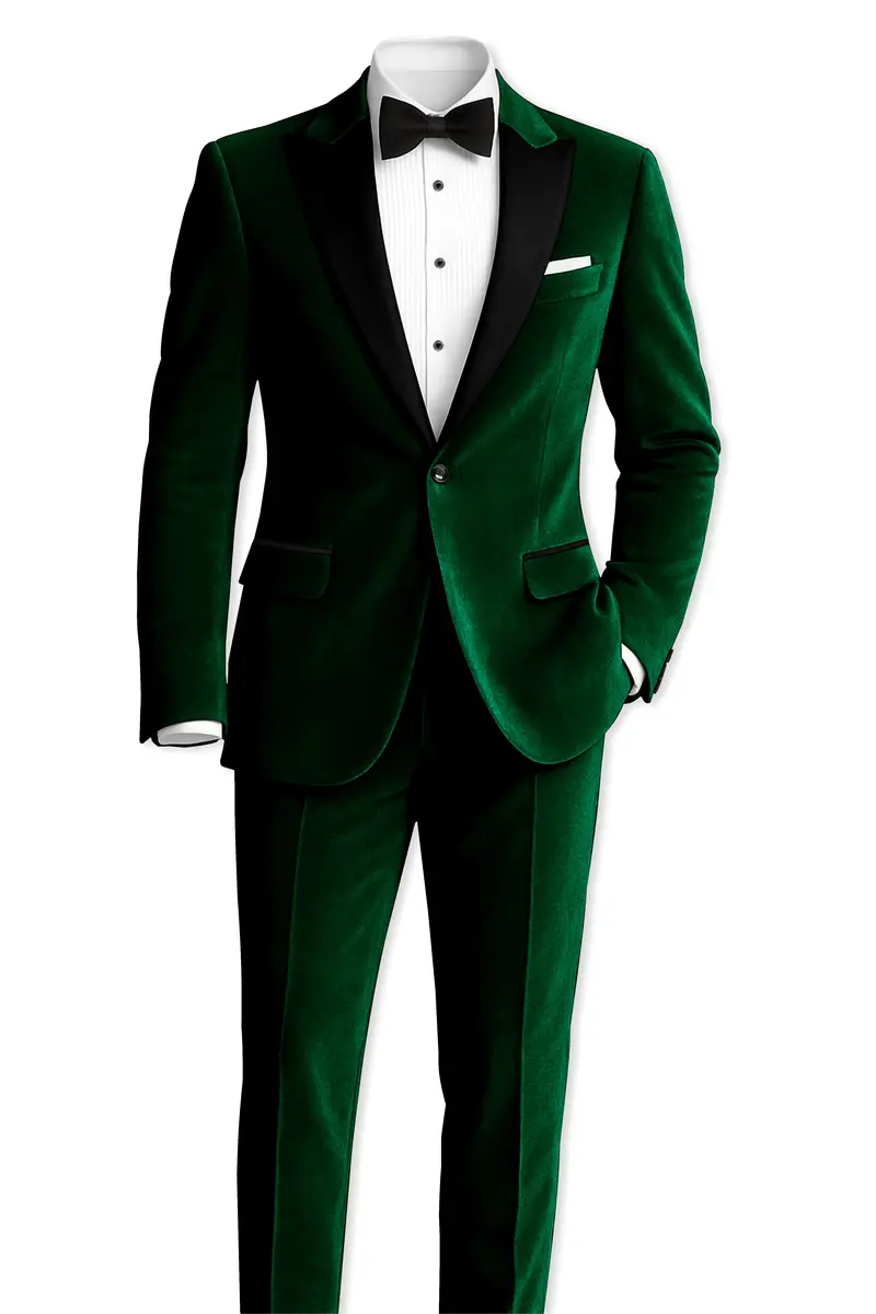 Virivell-Phthalo Green Velvet Peak Lapel Tuxedo Suit 4