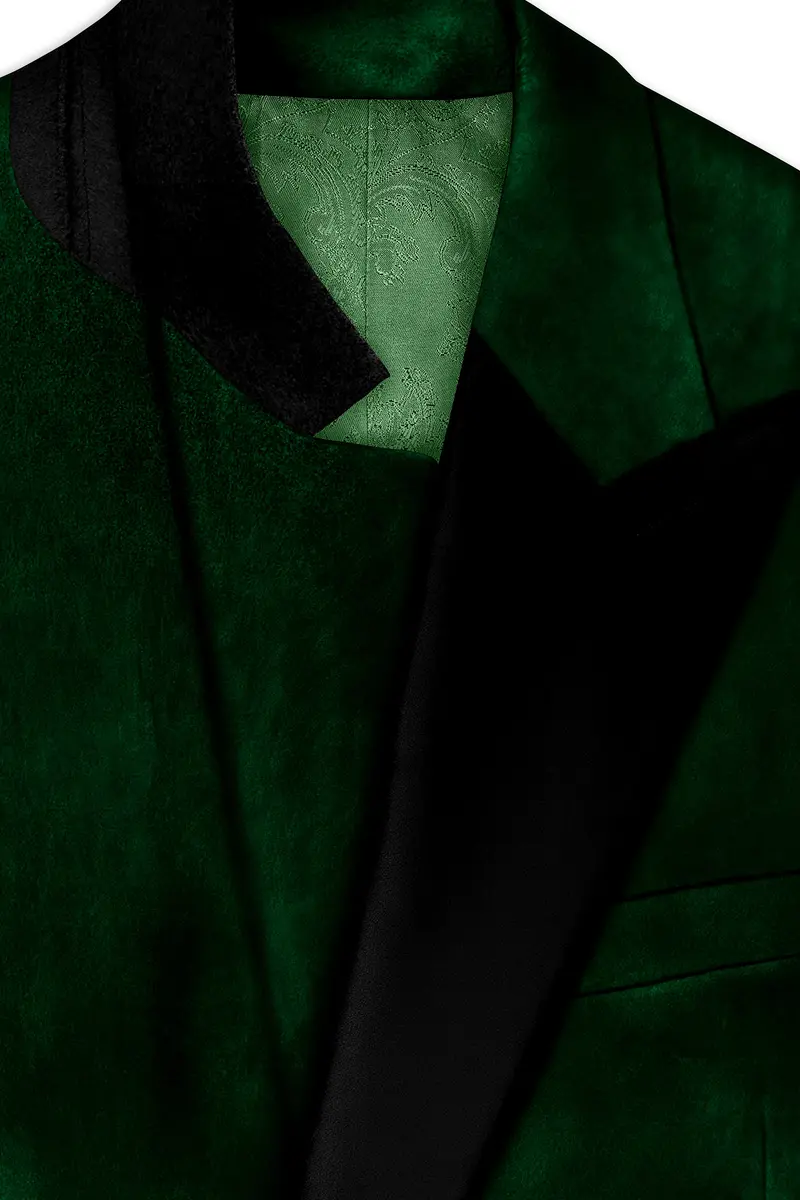 Virivell-Phthalo Green Velvet Peak Lapel Tuxedo Suit 5