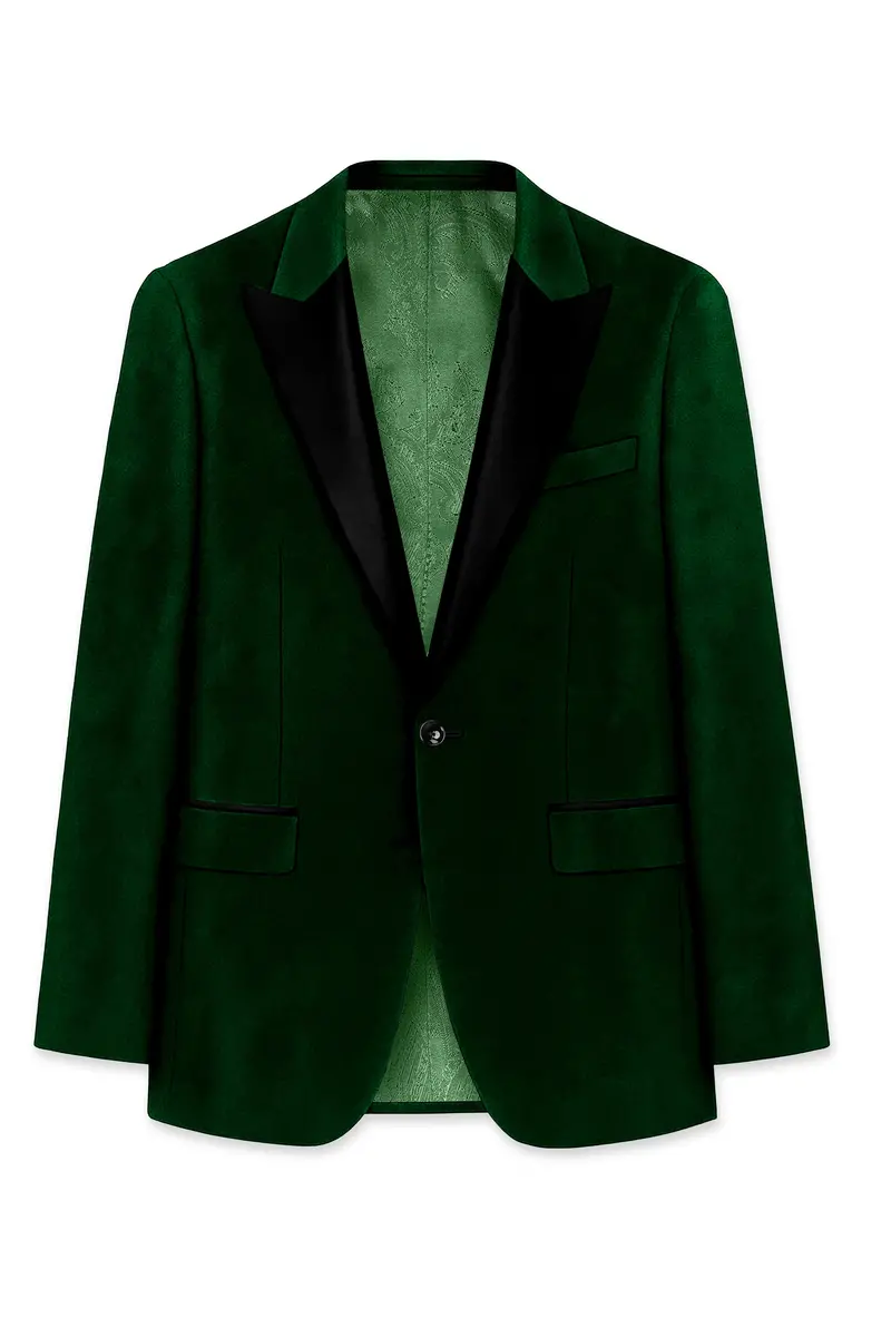 Virivell-Phthalo Green Velvet Peak Lapel Tuxedo Suit 8