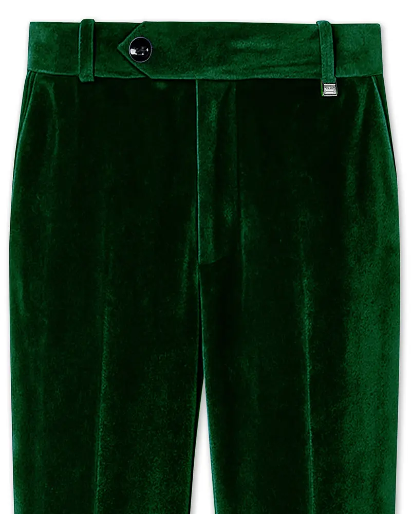 Virivell-Phthalo Green Velvet Stretchable Waistband Pant 1