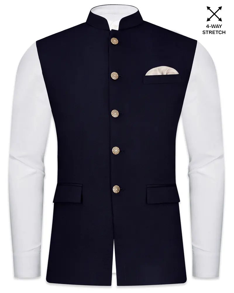 Vistaro-Korean Blue ( The Best Blue We Have ) 4-Way Stretch Wrinkle-Free Nehru Jacket 1